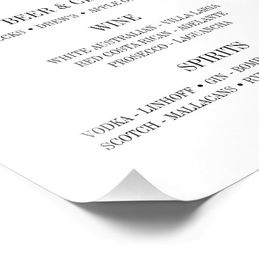 Impression Photo Menu noir et blanc classique 8 x 10 pouces Imprime (Coin)