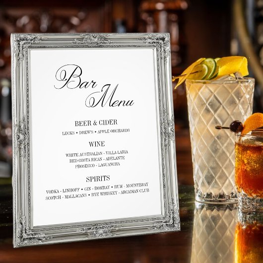 Impression Photo Menu noir et blanc classique 8 x 10 pouces Imprime