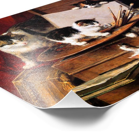 Impression Photo Mère Chat et chatons sur table (Coin)