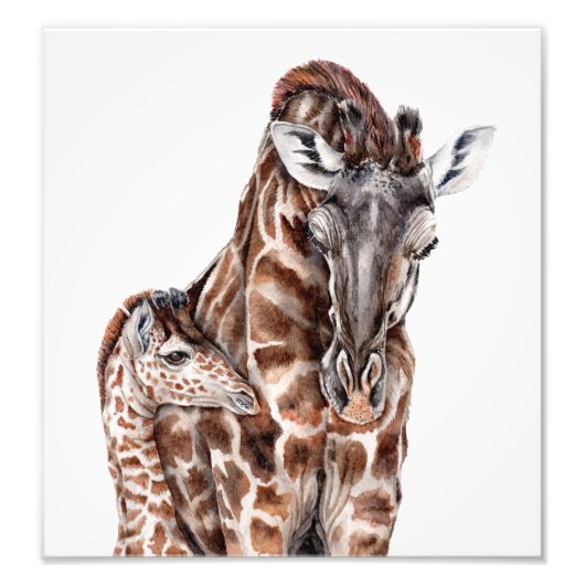 Impression Photo Mère Giraffe avec Bébé Giraffe Art Imprimer (Devant)