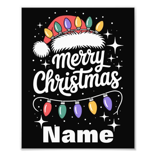 Impression Photo Merry Christmas Lights Santa Hat Personalized Gift (Devant)