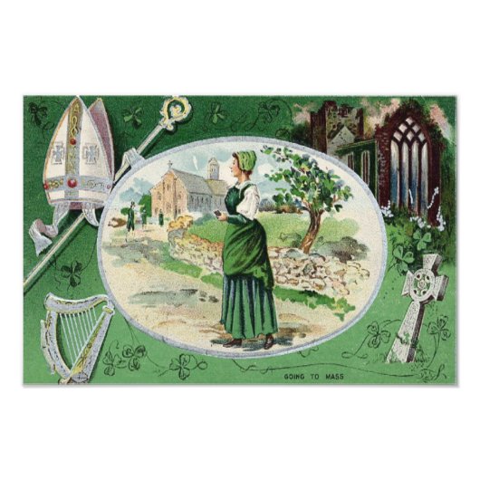 Impression Photo Messe catholique Irlandaise Femme Harpe Église (Devant)