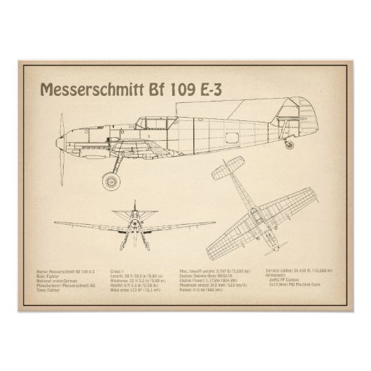 Impression Photo Messerschmitt Bf 109 - Plan directeur de l'avion S (Devant)