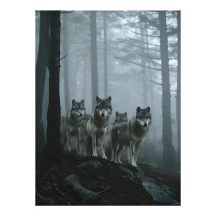 Impression Photo Meute de Loups de la Forêt Brumeuse