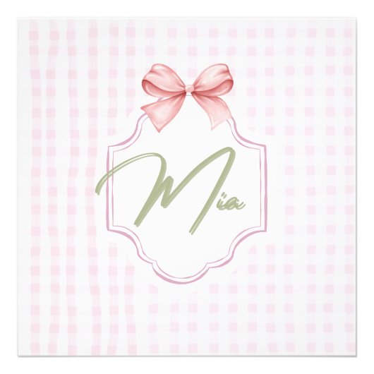 Impression Photo Mia Baby Girl Nursery Bow & En vichy personnalisée (Devant)