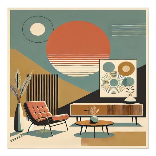 Impression Photo Mid Century Interior Design Sunrise Livingroom (Devant)
