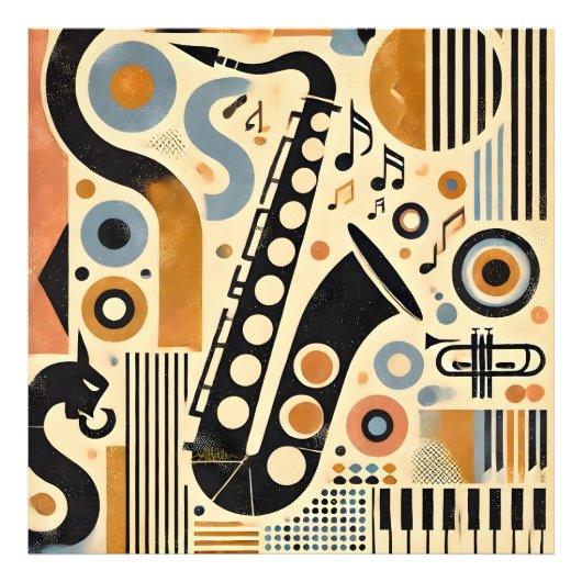 Impression Photo Mid Century Jazz Age Minimalist Art Saxophone (Devant)