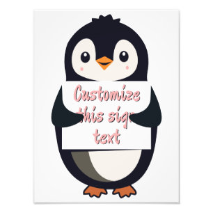 Impression Photo Mignon pingouin tenant un panneau pour un texte pe