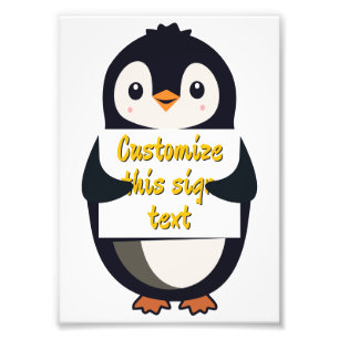 Impression Photo Mignon pingouin tenant un panneau pour un texte pe