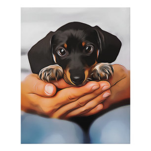 Impression Photo Mignonne Chiot Dachshund Mensongé À genoux Humains