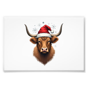 Impression Photo Modèle Noël Vache Highland Vintage avec Père Noël 