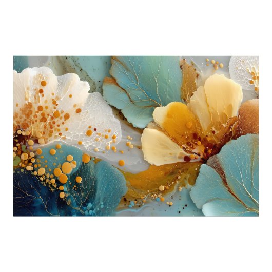 Impression Photo Modern Fluid Abstract Teal Gold Bubbles & Veins (Devant)