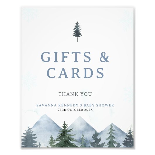 Impression Photo Modern Grey Wilderness Winter Baby Shower Sign (Devant)