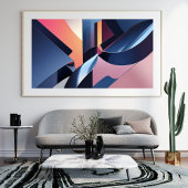 Impression Photo Moderne Abstrait 3D Metallic Blue, Peach et Pink