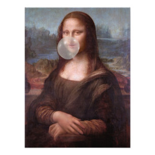 Impression Photo Mona Lisa soufflant du chewing-gum gris