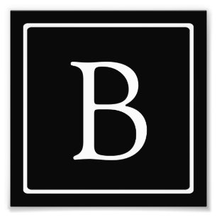 Impression Photo Monogramme Classique Simple Noir avec Texte Blan