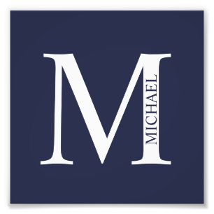 Impression Photo Monogramme et nom personnalisés bleu marine