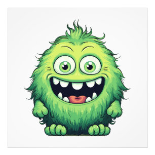 Impression Photo Monstre de dessin animé vert mignon souriant