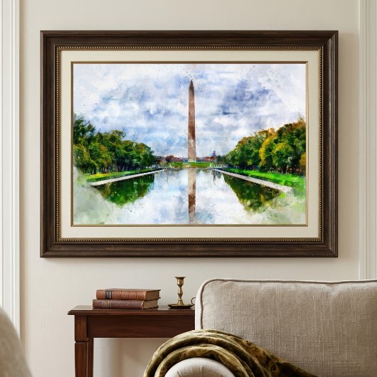 Impression Photo Monument de Washington Aquarelle avec Reflet