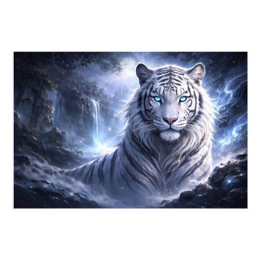 Impression Photo Moonlit White Tiger Guardian – Blue Fantasy Spirit (Devant)