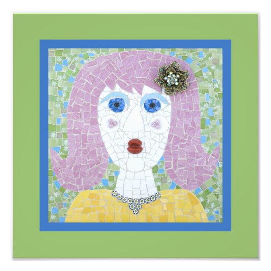 Impression Photo Mosaic - Ingrid avec bordure verte et bleue (Devant)