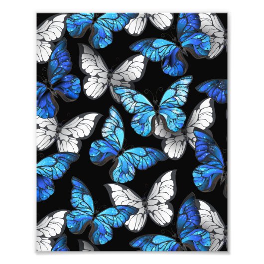 Impression Photo Motif sans couleur foncée avec papillons bleus Mor (Devant)