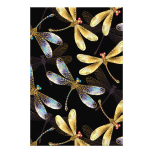 Impression Photo Motif sans couture avec libellules d'or