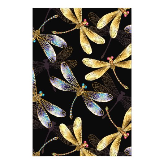 Impression Photo Motif sans couture avec libellules d'or (Devant)