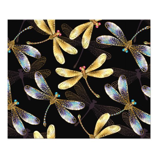 Impression Photo Motif sans couture avec libellules d'or (Devant)
