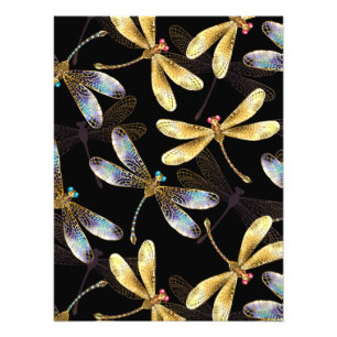 Impression Photo Motif sans couture avec libellules d'or