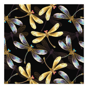 Impression Photo Motif sans couture avec libellules d'or