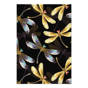Impression Photo Motif sans couture avec libellules d'or