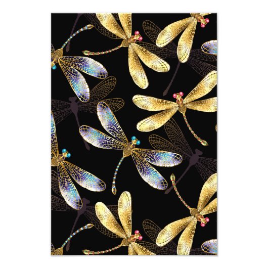 Impression Photo Motif sans couture avec libellules d'or (Devant)