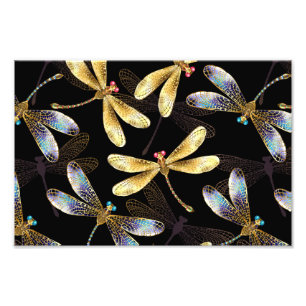 Impression Photo Motif sans couture avec libellules d'or
