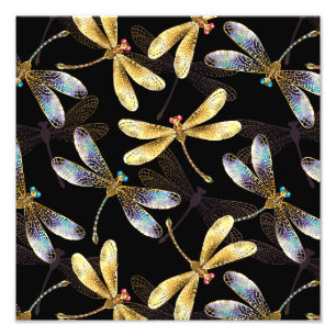 Impression Photo Motif sans couture avec libellules dorées