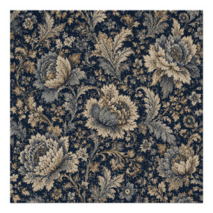Impression Photo Motif textile botanique élégant bleu marine or