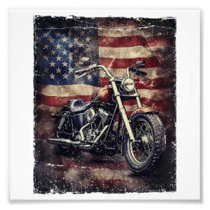 Impression Photo Motocyclette Vintage Drapeau USA Biker Rétro Améri
