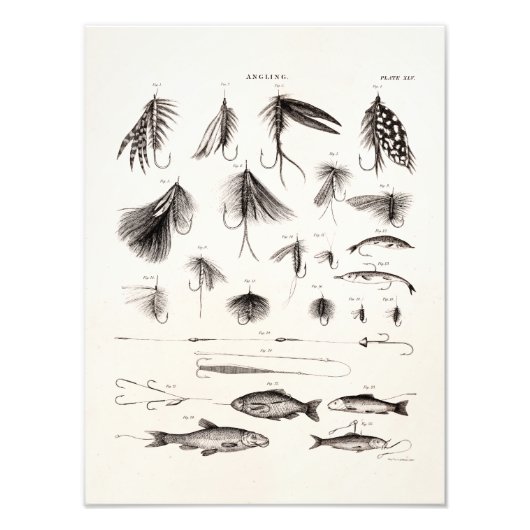 Impression Photo Mouches de pêche à la mouche vintage 1800 anciens (Devant)