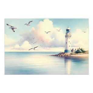 Impression Photo Mouette de phare côtier Sérénité du ciel pastel