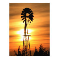 Moulin à vent du pays du Kansas avec nuages, Impre