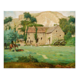 Impression Photo Moulin d'eau au pied d'une montagne
