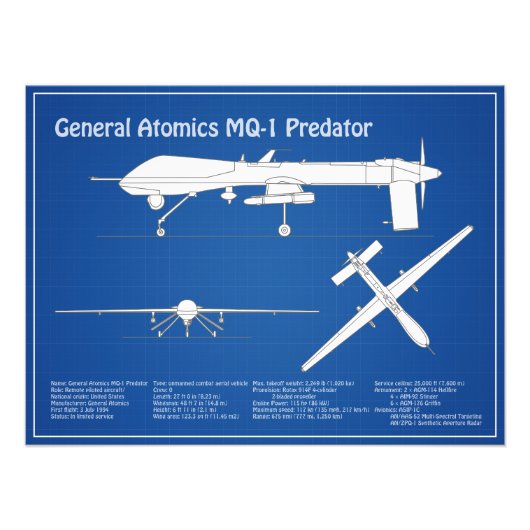 Impression Photo MQ-1 Predator UAV- Plan d'avion ABD (Devant)