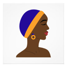 Mujer africana de perfil con gorro azul y amarillo
