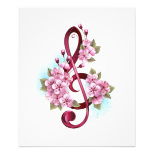 Impression Photo Musical treble clef notes with sakura flowers