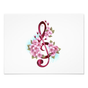 Impression Photo Musical treble clef notes with sakura flowers