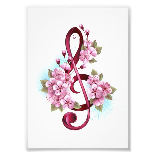 Impression Photo Musical treble clef notes with Sakura flowers (Devant)