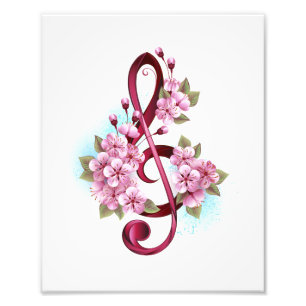 Impression Photo Musical treble clef notes with sakura flowers