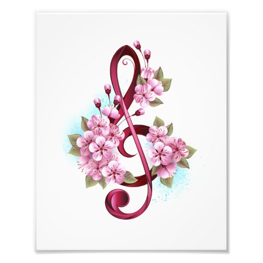 Impression Photo Musical treble clef notes with sakura flowers (Devant)