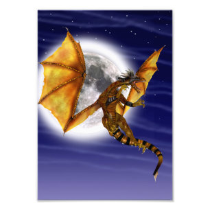 Impression Photo Mythe fantastique de dragon doré ciel pourpre