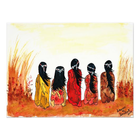Impression Photo Native American Girls Aquarelle Peinture Imprimer (Devant)